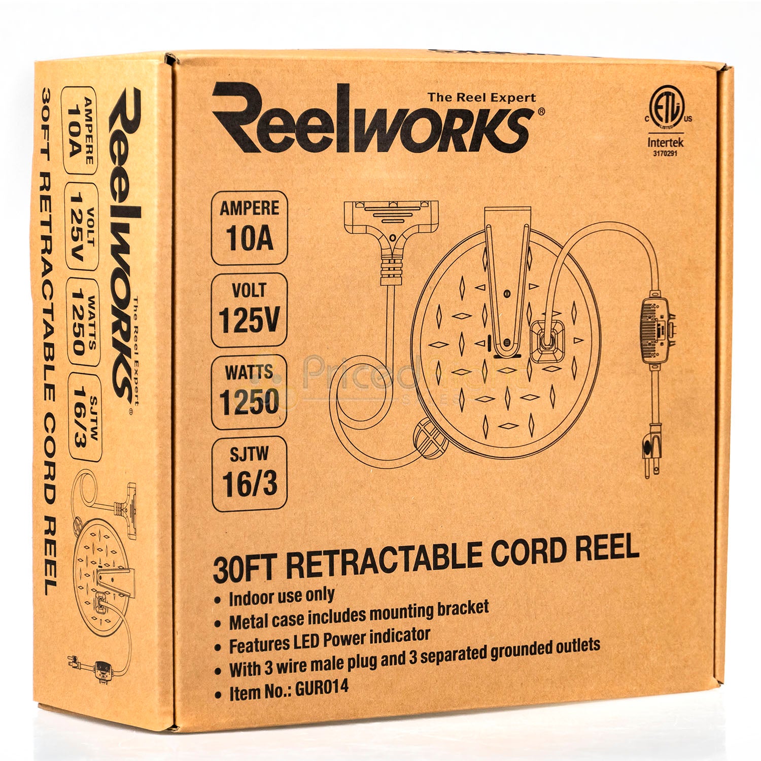 30 Ft Retractable Extension Cord Reel 3 Outlets 16/3 SJTW Cord