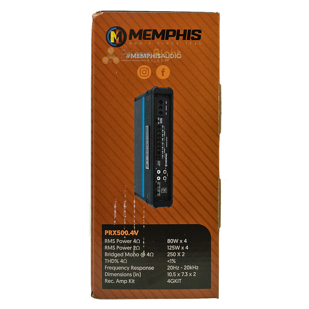 Memphis Audio Class D 4-Channel Amplifier With Bass Remote 500W RMS PRX500.4V