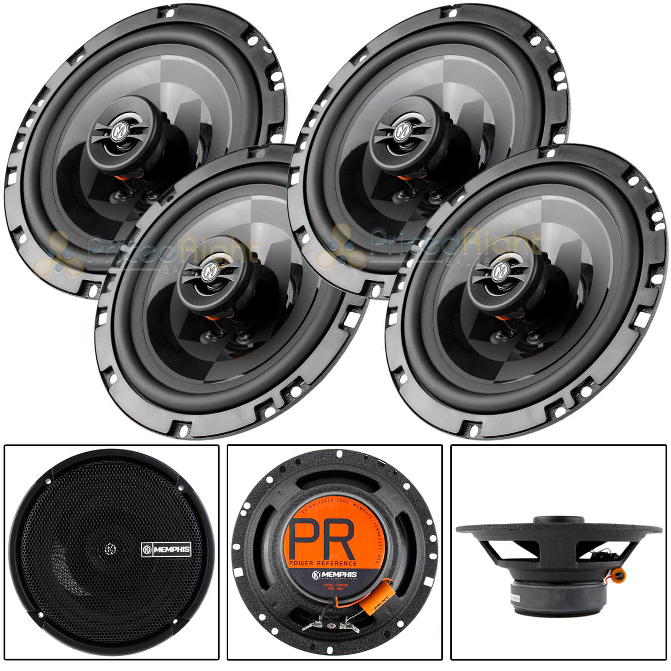 4 Memphis Audio 6.5" Oversized Coaxial Speakers 100W Max Power Reference 2 Pair