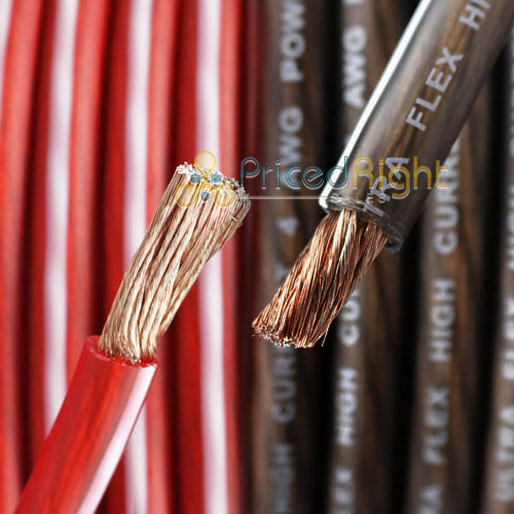50' FT 4 Gauge Power Cable 25 Ft Red 25 Ft Black Ground Ultra Flex CCA Wire PW-4GA