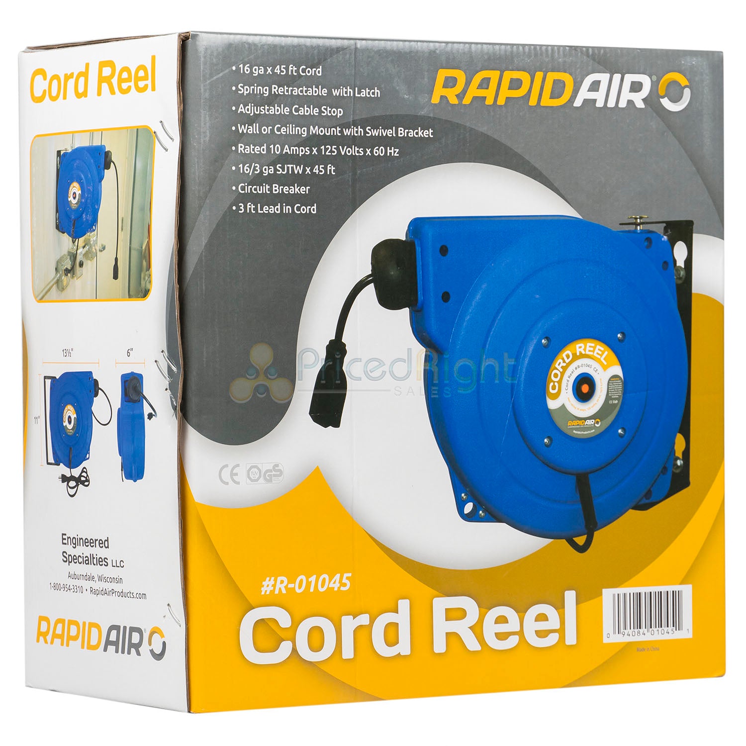 RapidAir 45 ft Retractable Extension Cord Reel Heavy Duty 16/3 SJTW R