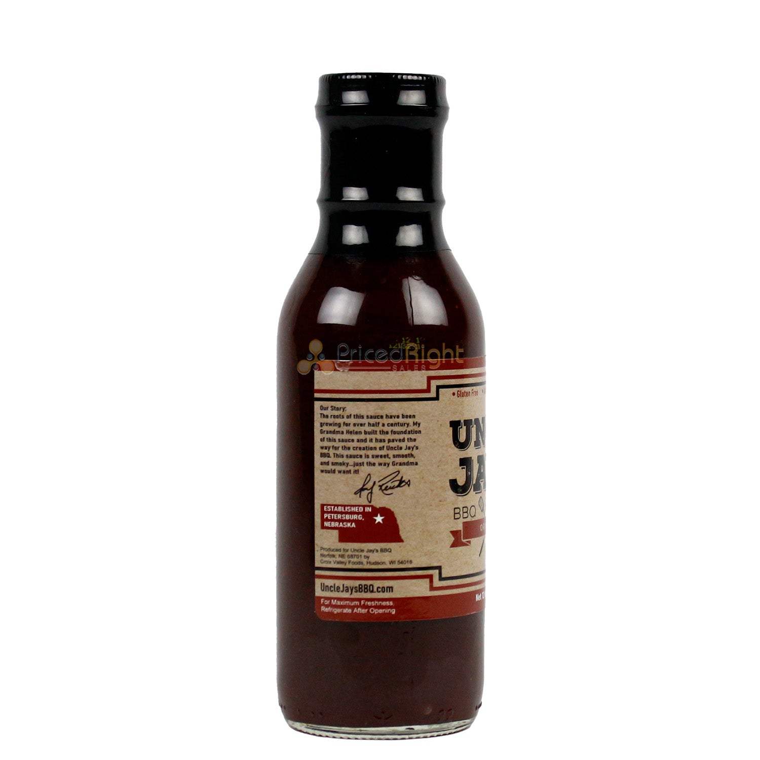 Uncle Jays BBQ Sauce Sweet and Smoky Local Nebraska Sauce 12 Oz Bottle