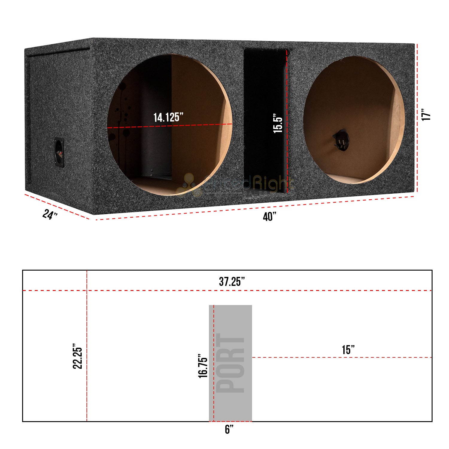 Dual 15" Ported Subwoofer Box Enclosure 3/4" MDF Vented Sub Box RI Audio Carpet