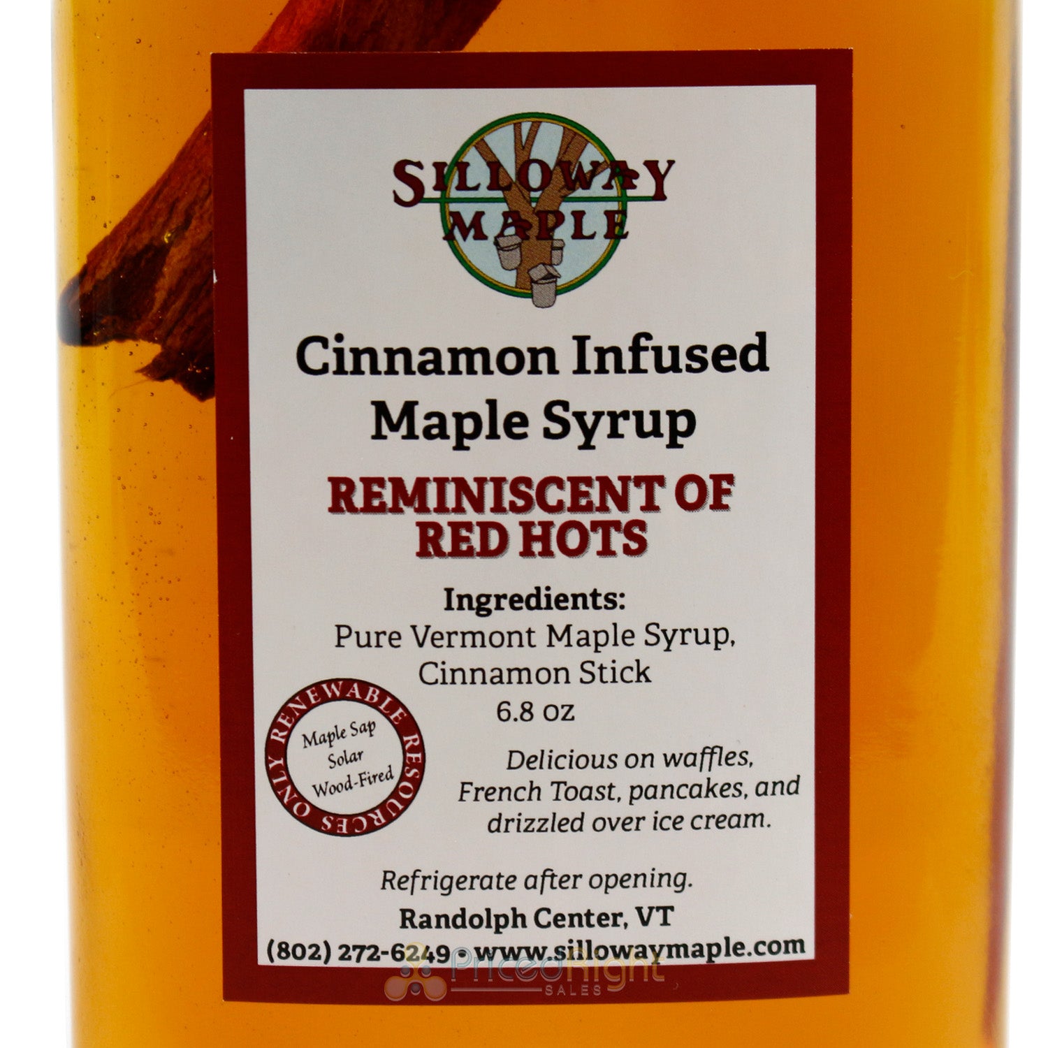 Silloway Maple Cinnamon Infused Syrup Produced w/ Clean Energy  6.8 oz Bottle