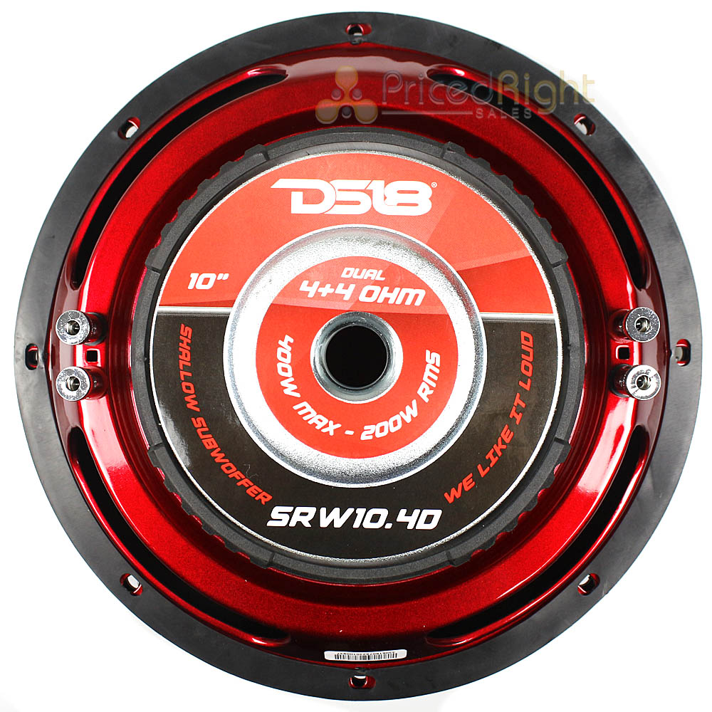 DS18 SRW Shallow 10" Subwoofer 400 Watts Max Power Dual 4 Ohm Car Audio SRW10.4D