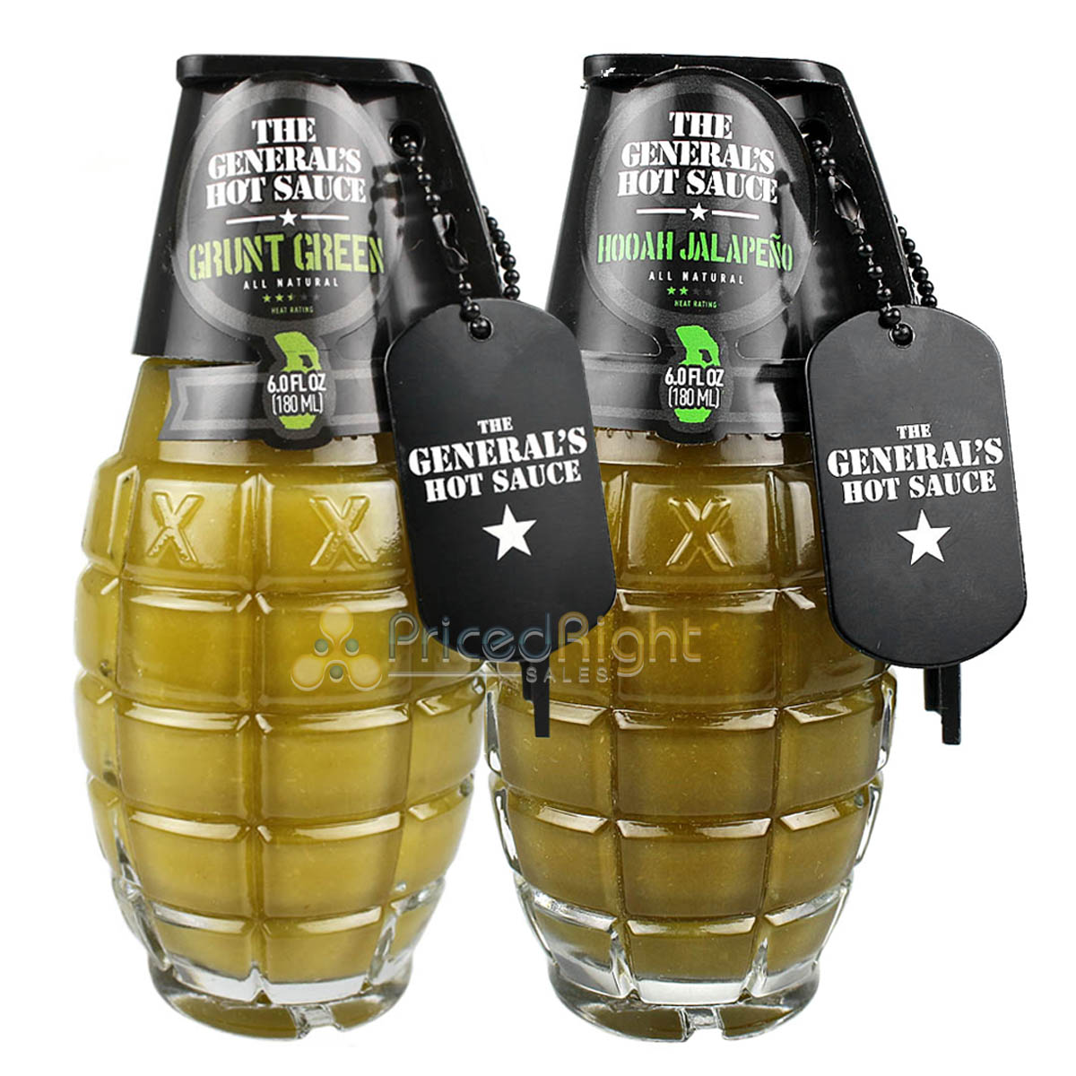The Generals Grunt Green and Hooah Jalapeno Hot Sauce Combo Pack 6 oz Bottles