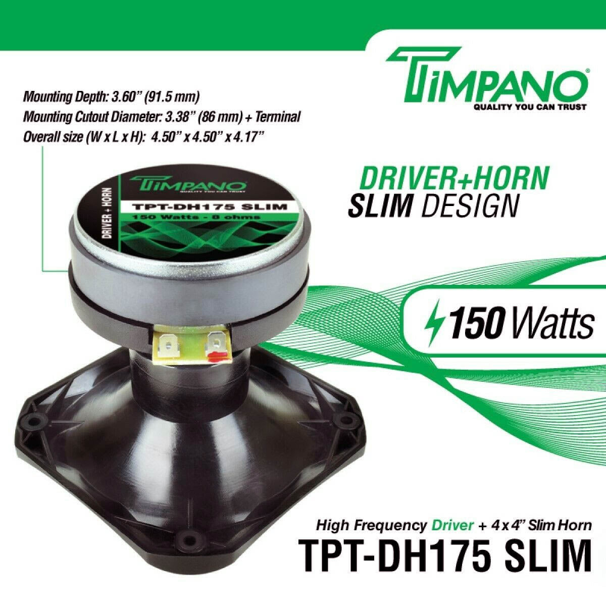 Timpano Slim Compression Horn Driver 150 Watts Max 1" VC 4x4" TPT-DH175 SLIM