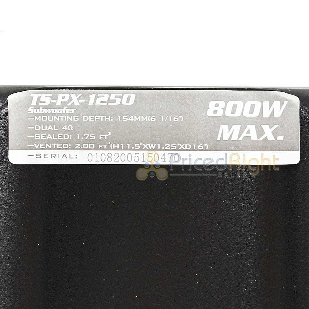 12" Subwoofer 800 Watts Max PP Cone Dual 4 Ohm Car Audio TS-PX-1250 Audiopipe