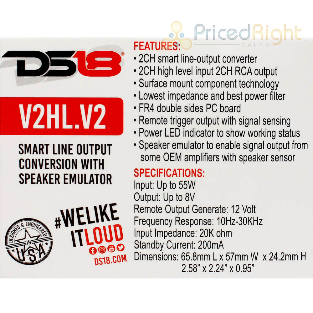 DS18 2 Channel Hi Low Line Output Converter Speaker Emulator V2HL.V2