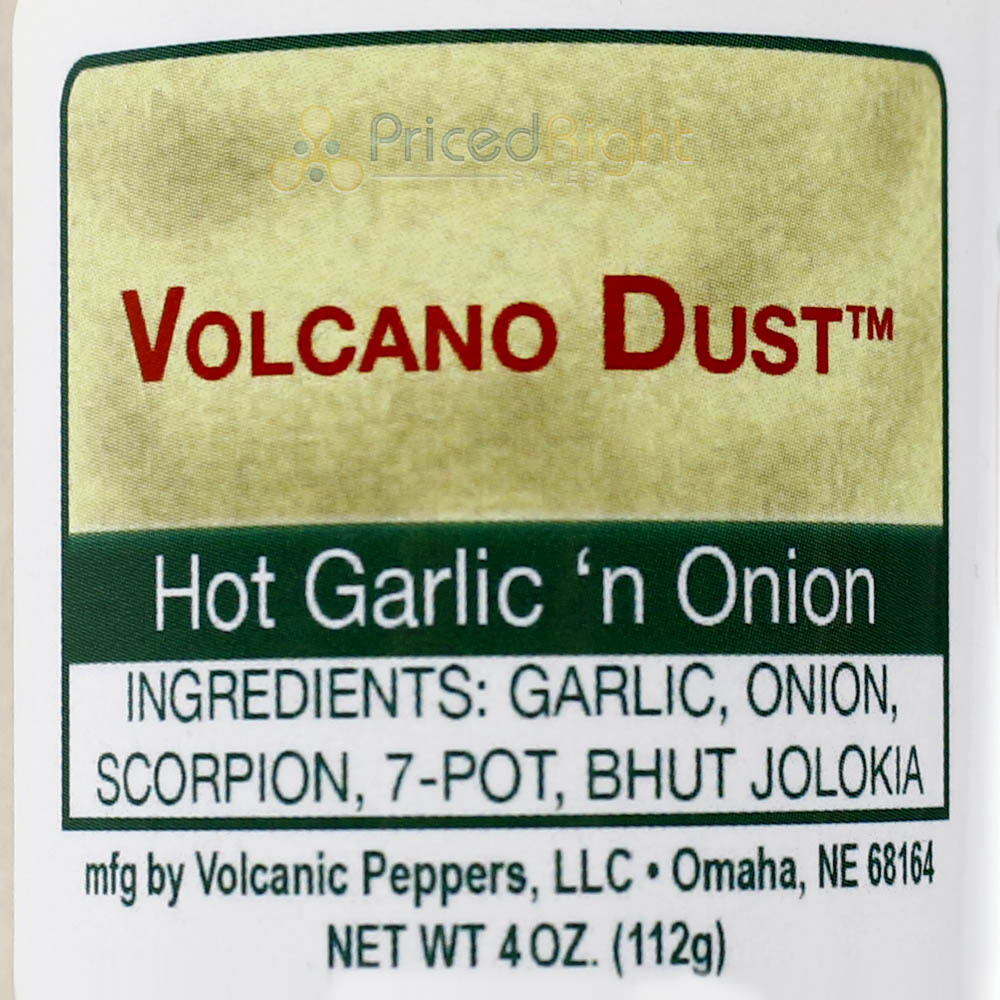 Volcanic Peppers Hot Garlic 'n Onion Seasoning Volcano Dust Rub Hot 4 Oz Bottle