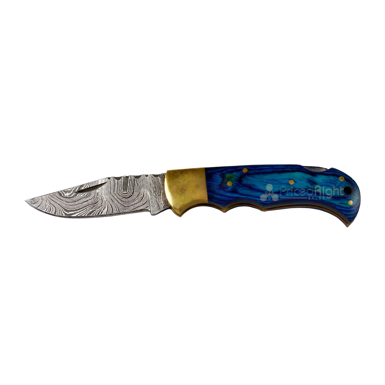 Vintage Gentlemen Blue Damascus Steel Lockback 2.75 In Blade Pocket Knife & Case