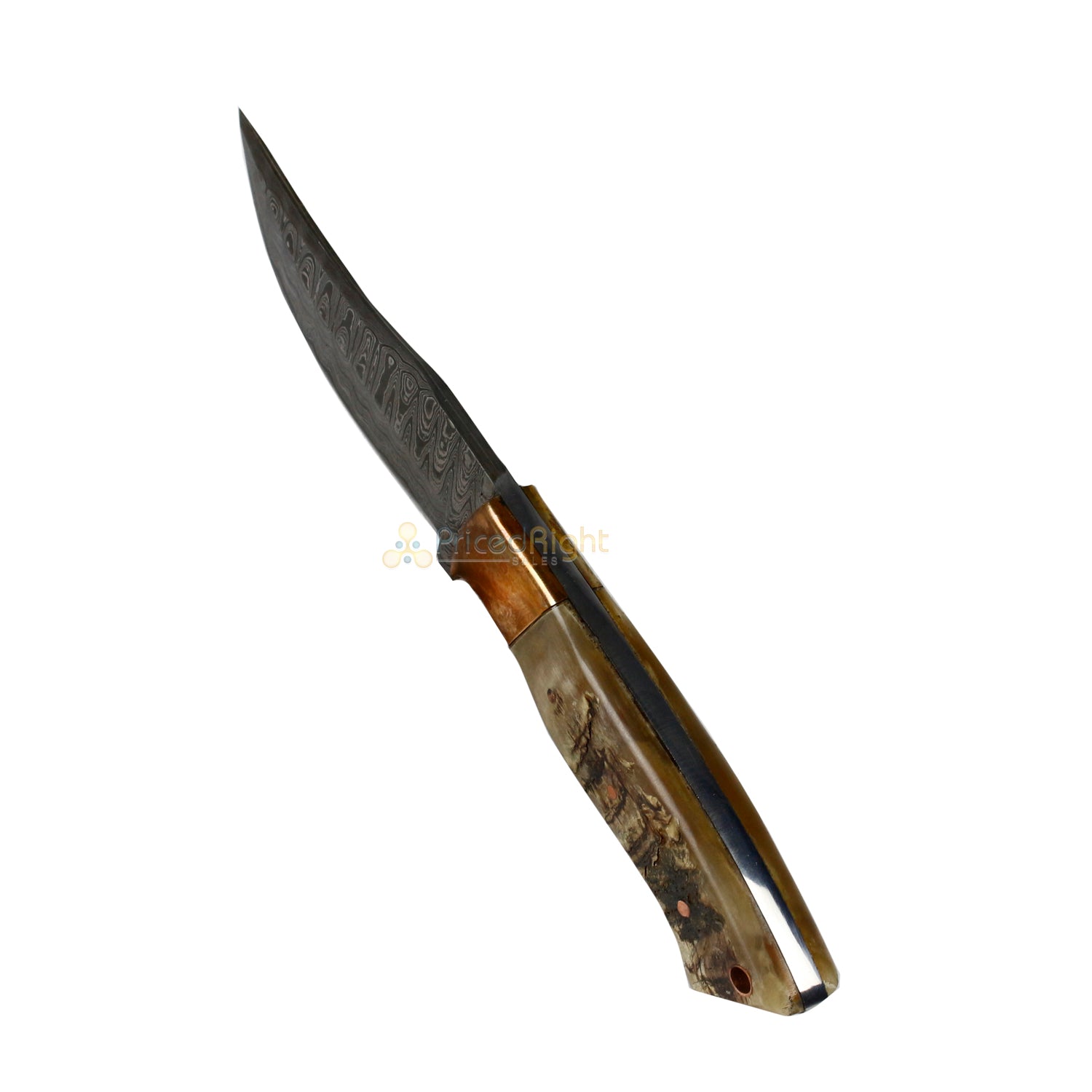 Vintage Gentlemen Ram Horn 4-In Fixed Blade Damascus Steel Hunter Knife & Sheath