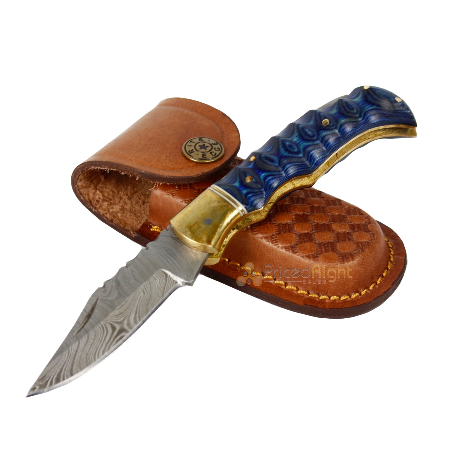 Vintage Gentlemen Grooved Lockback Damascus Steel Folding Pocket Knife Blue